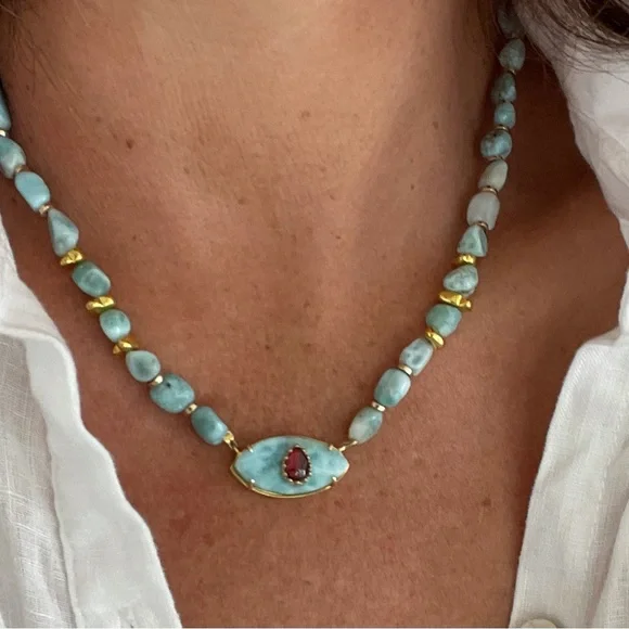 Larimar beaded natural gem stone necklace - Picture 9 of 9
